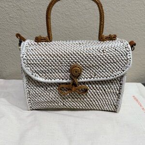 Chic White and Brown Woven Satchel